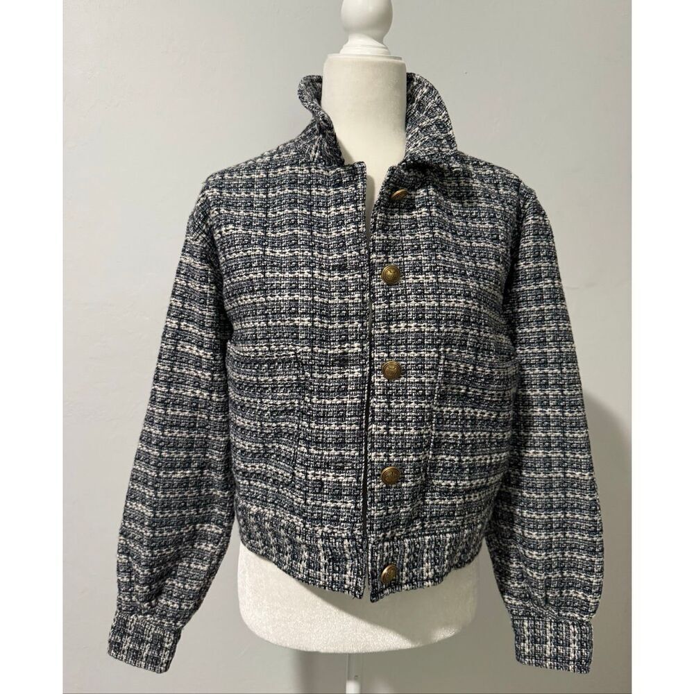 American Eagle outfitters Tweed cropped white & blue blazer XS